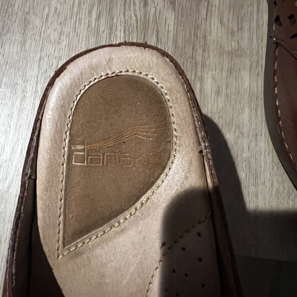 Dansko Womens Brown Leather Slip-On Clogs With Cutout Design & Cushioned Insoles - Picture 2 of 7